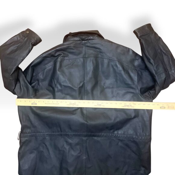 Beverly Hills Coat Factory XXXXLBlack Leather Jacket Multiple Pockets Snap Cuffs - Picture 6 of 9